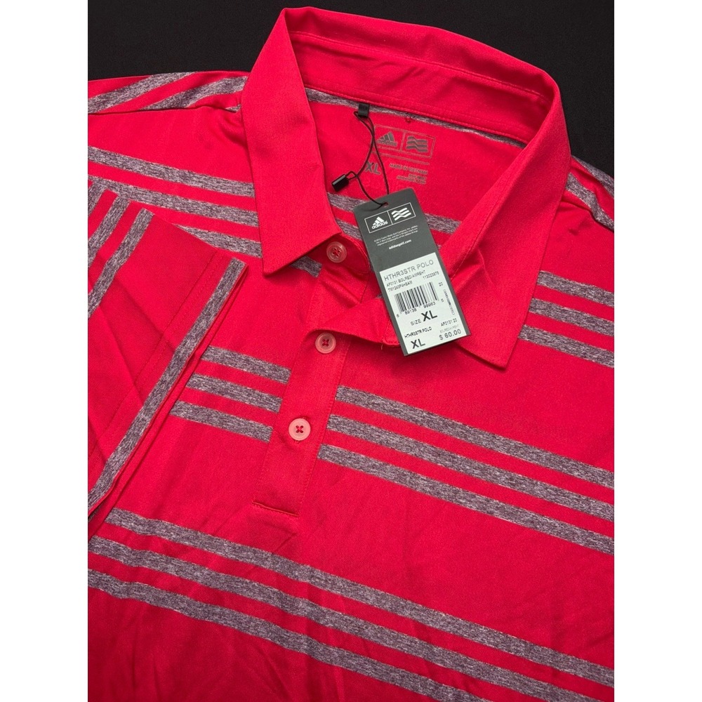 NWT Adidas‎ Puremotion Polo Shirt Red Heathered 3 Striped Mens Size XL